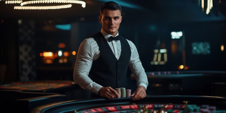 Dealer live Dream Catcher di studio kasino pintu togel, menampilkan roda fisik dan kamera multi-sudut